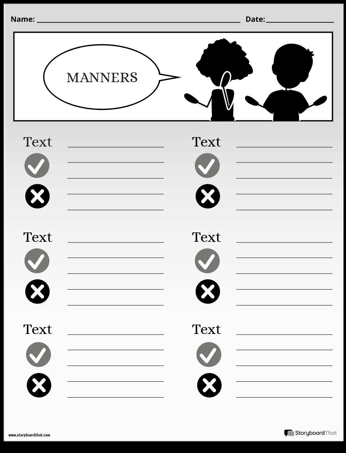 Storyboard That Free Manners Worksheet Templates Storyboard That Free Manners Worksheet Templates