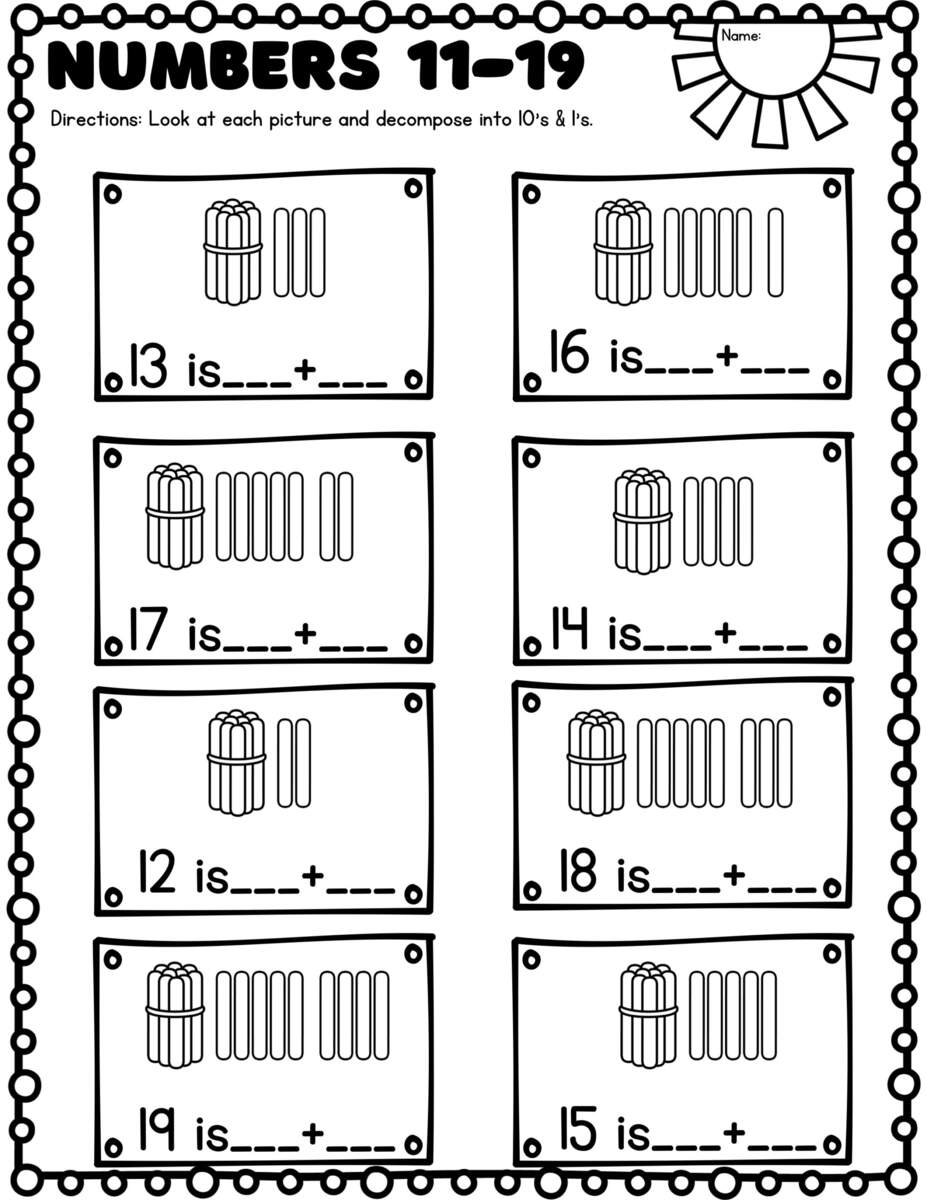 Subitizing Numbers 11 19 Math Worksheets Classful