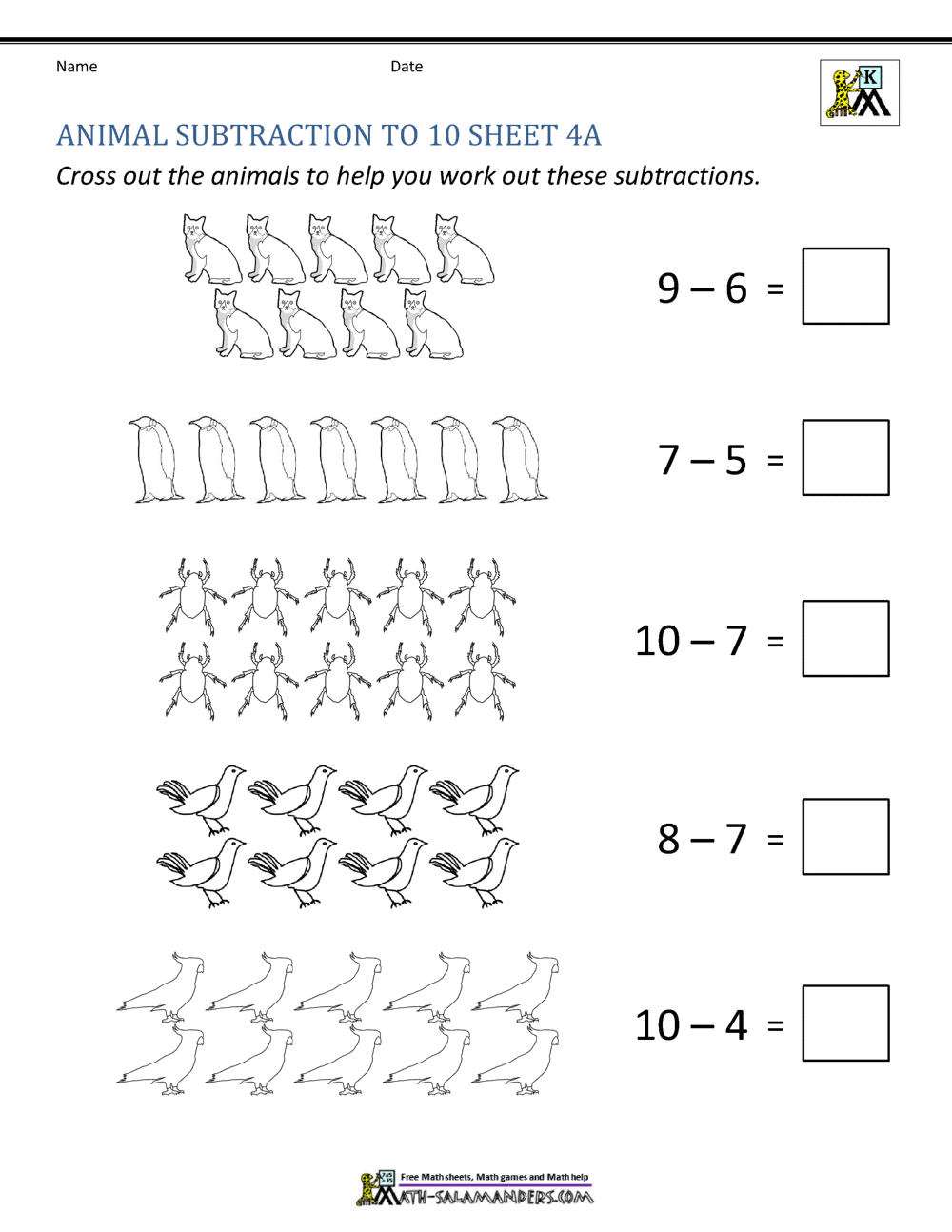Subtraction To 10 Worksheets Subtraction Worksheets For Kindergarten