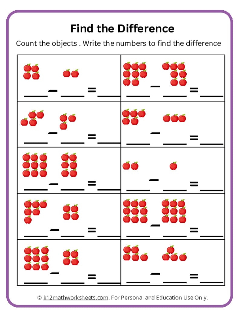 Subtraction Worksheets For Kindergarten Subtraction To 10 Worksheets