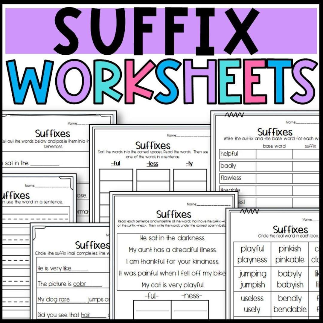 Suffix Worksheets First And Second Grade Printable Worksheets To Work On Suffixes 29 Pages Etsy