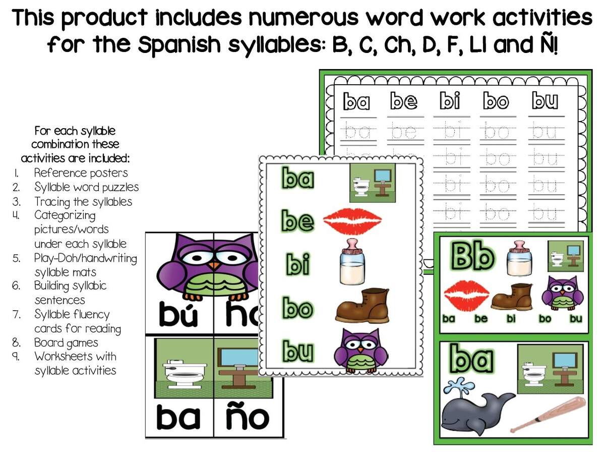 Syllable Word Work In Spanish B C Ch D F Ll Building Syllable Words Sentences In Spanish M P L S