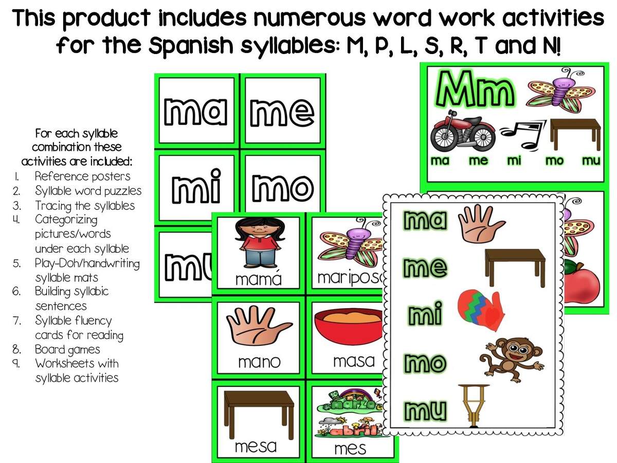 Syllable Word Work In Spanish M P L S R T N