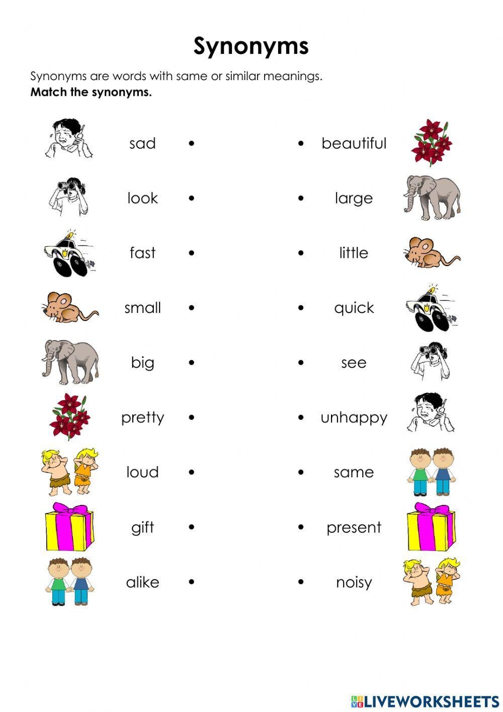 Synonyms Online Activity For Grade 1 Worksheets Library