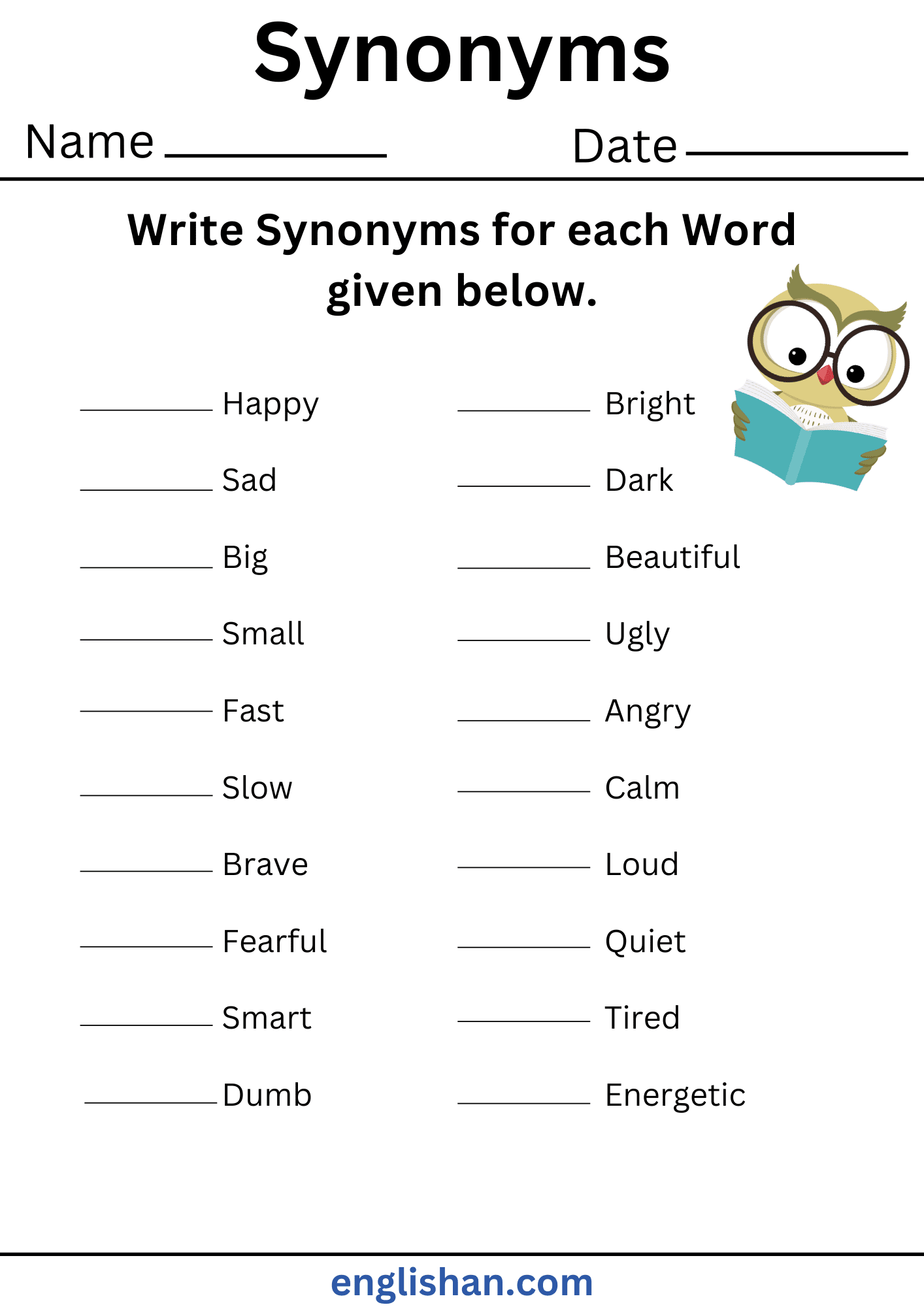 Synonyms Worksheets And Exercises With Answers In English