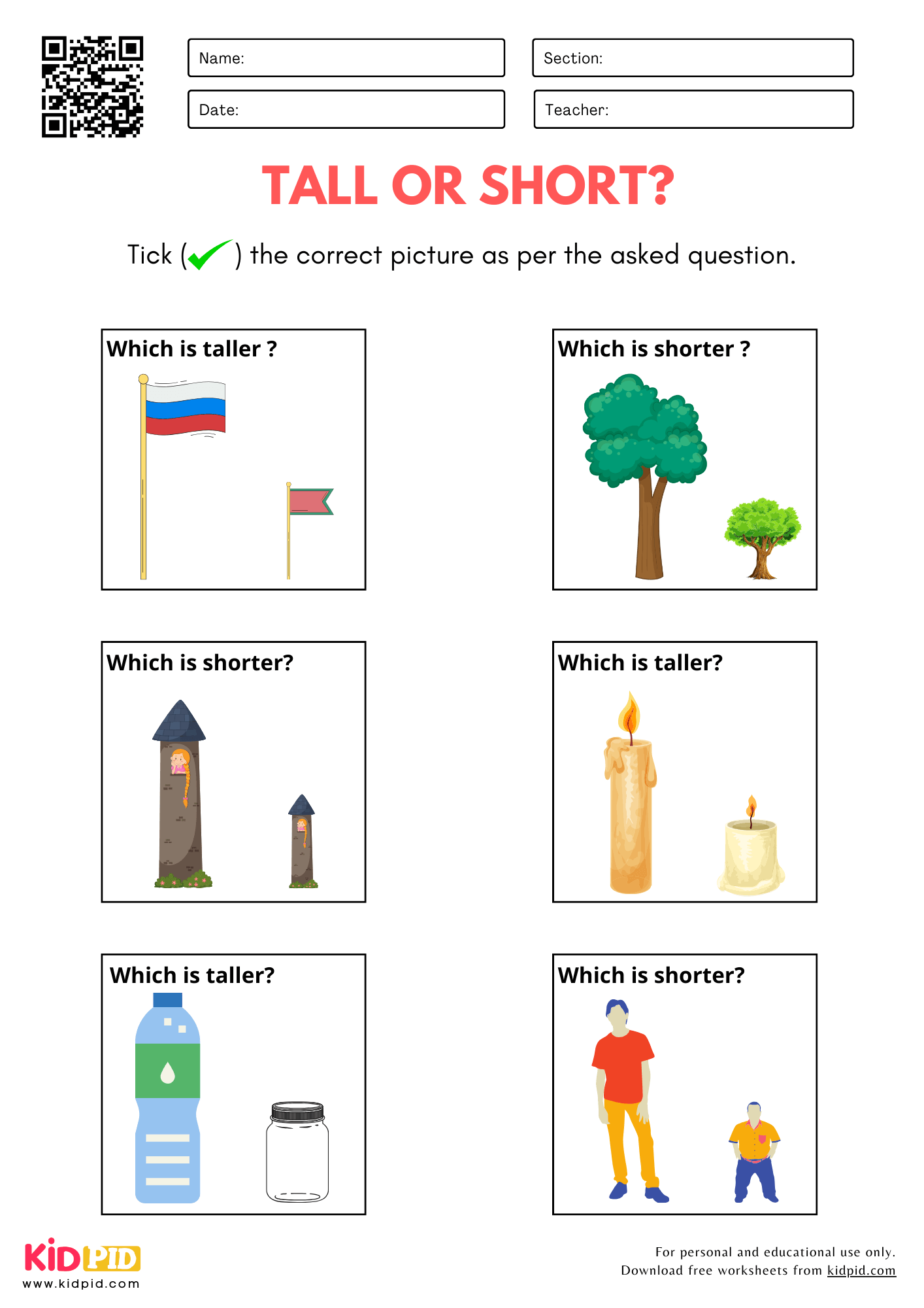 Tall Or Short Size Comparison Worksheet For Kindergarten Kidpid Tall Or Short Size Comparison Worksheet For Kindergarten Kidpid