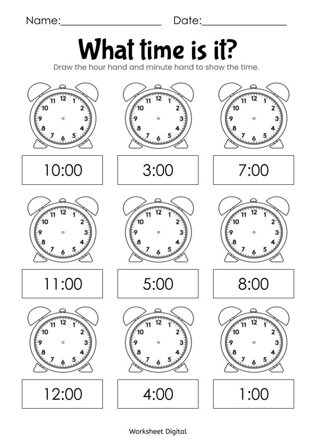 Telling Time Hour Clock Printable Educational Prints Kindergarten Readiness PDF Digital Download Etsy