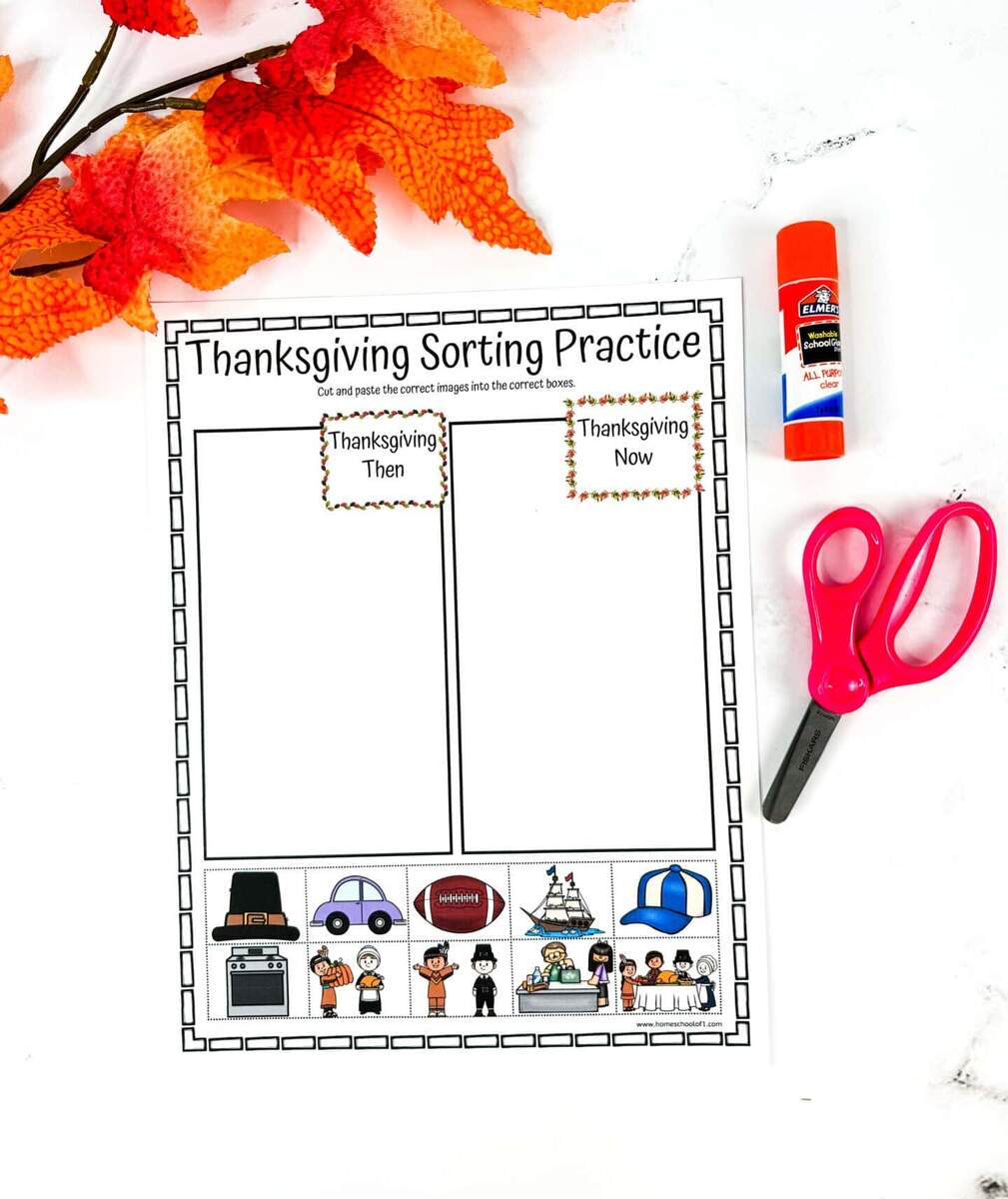 Thanksgiving Sorting Worksheet Then And Now