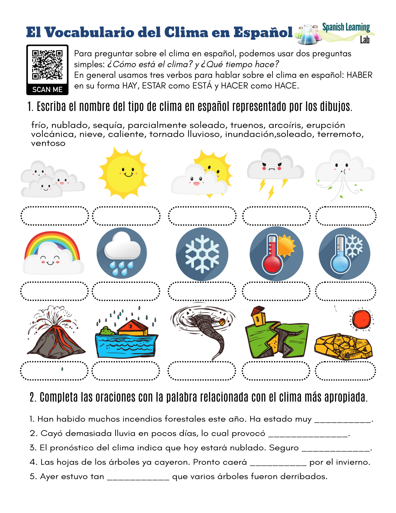 The Vocabulary For The Weather In Spanish PDF Worksheet Spanish Learning Lab