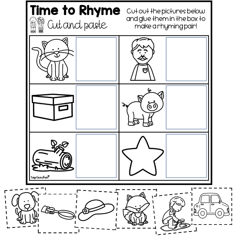Time To Rhyme Cut Paste Worksheets Top Teacher Rhyming Words Worksheet Free Printable Digital PDF