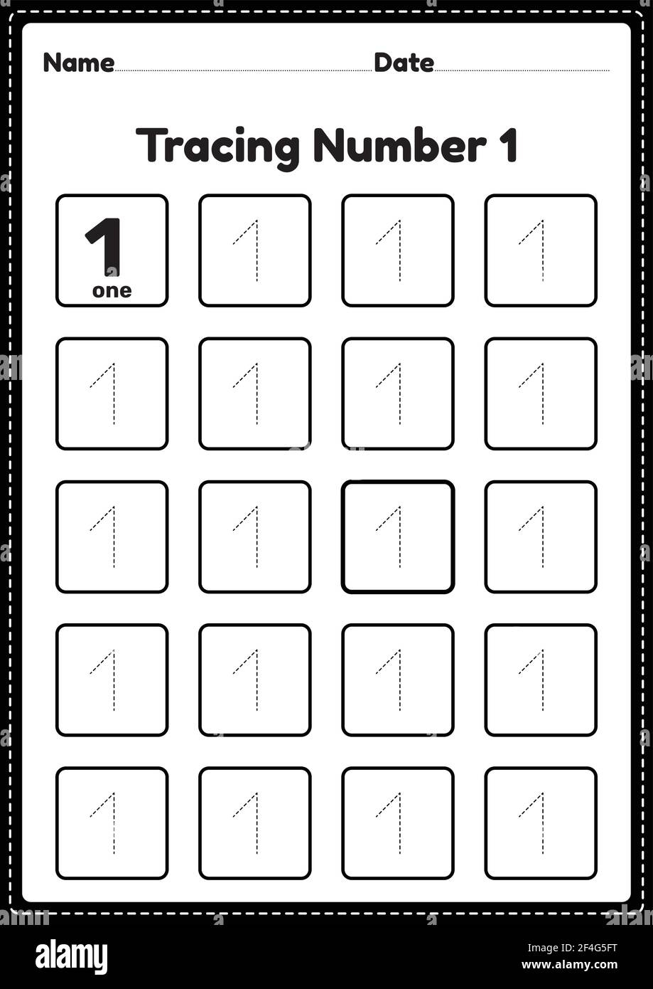 Tracing Number 1 Worksheet For Kindergarten And Preschool Kids For Educational Practice In A Printable Page Stock Vector Image Art Alamy