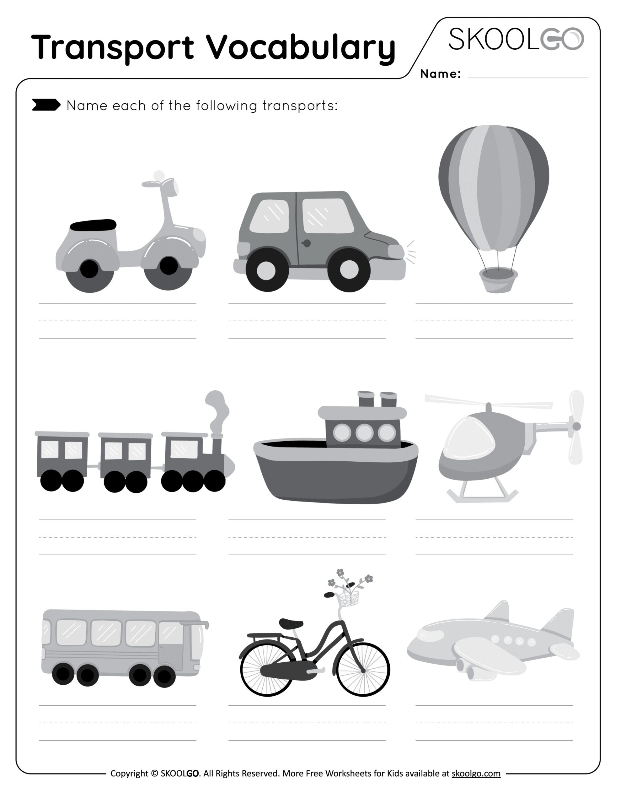 Transport Vocabulary Free Worksheet For Kids SKOOLGO