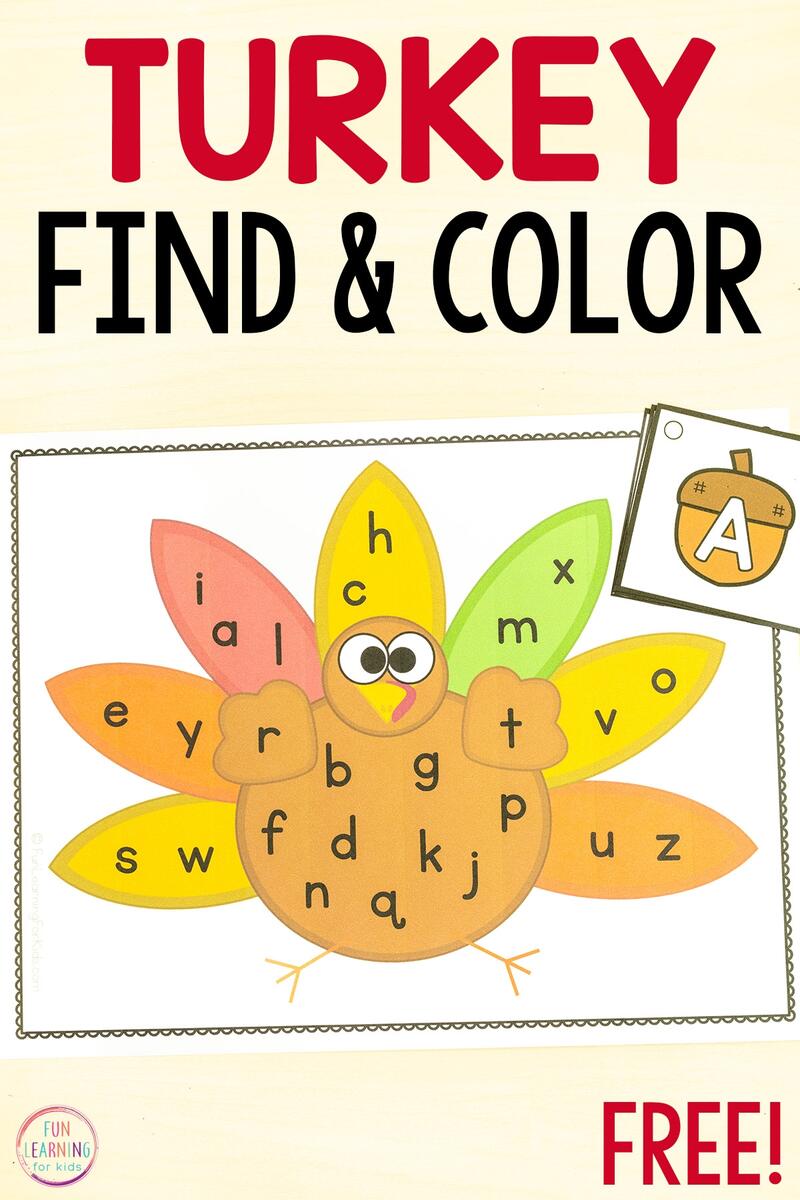 Turkey Find And Color The Letter Fall Worksheets