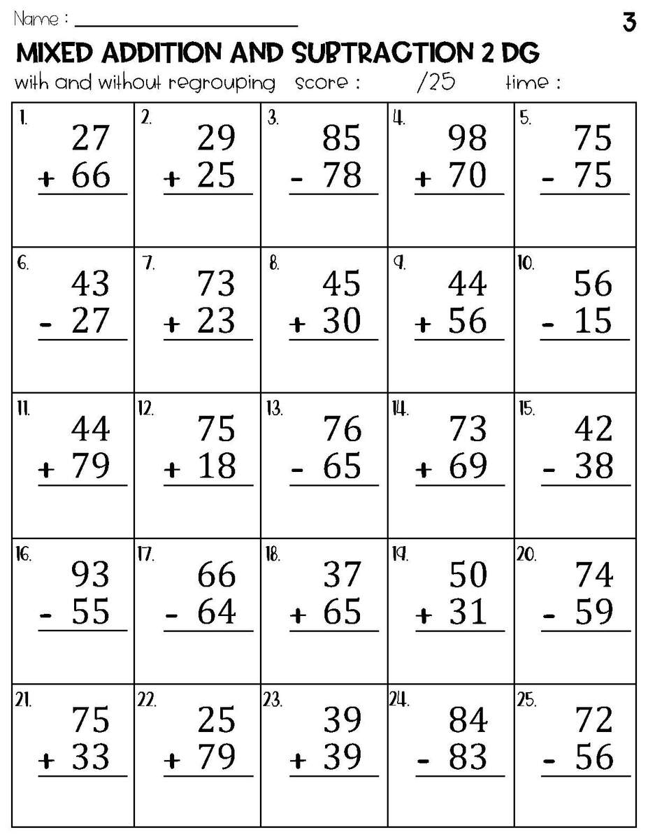 Two Digit Mixed Addition And Subtraction With And Without Regrouping Worksheets Etsy