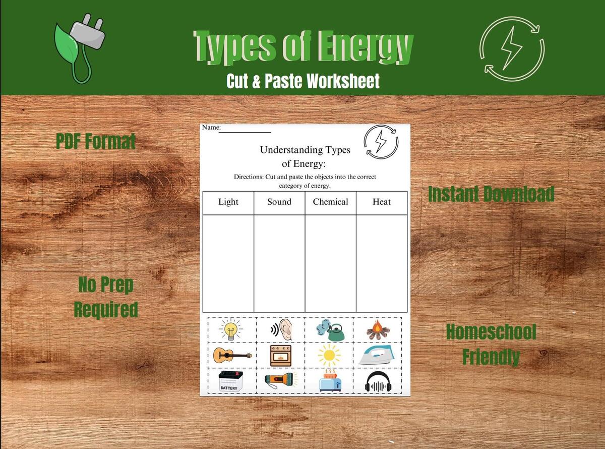 Types Of Energy Worksheet Light Heat Sound Motion More Science Sorting Matching Activity For 2nd 5th Grade Students Etsy