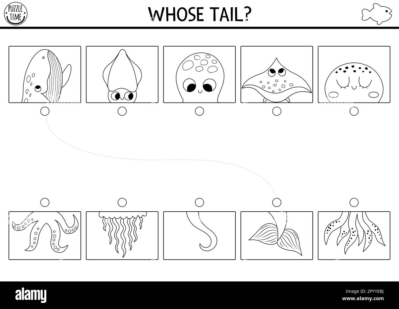 Under The Sea Black And White Connect Halves Worksheet Matching Game Coloring Page For Preschool Kids With Ocean Animals Match Heads And Tails Lin Stock Vector Image Art Alamy