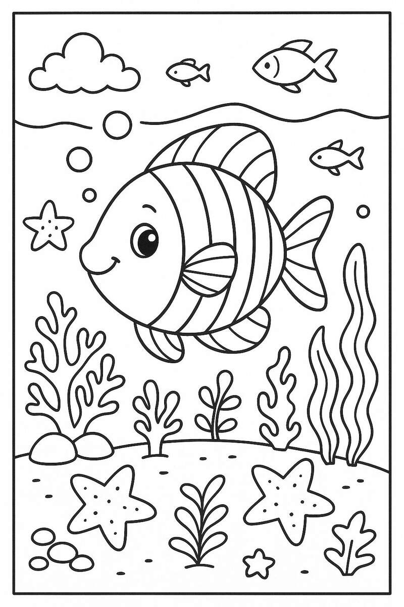 Under The Sea Coloring Page For Kids Cute Ocean Printable With Fish Coral And Sea Creatures Fun Preschool Classroom Activity Etsy Canada