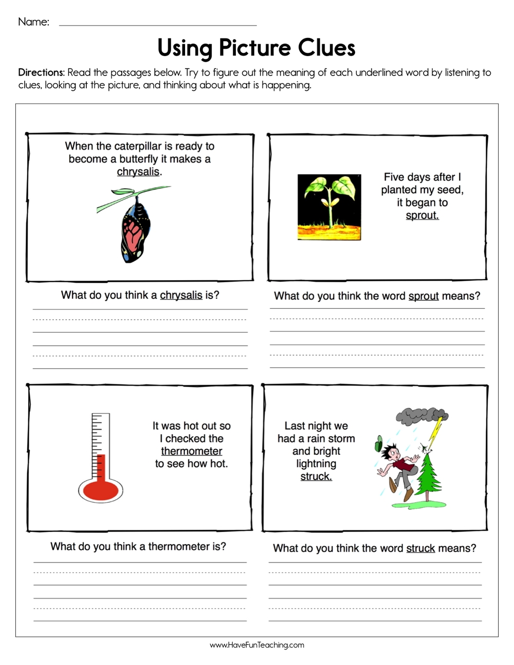 Using Picture Clues Worksheet Have Fun Teaching Context Clues Worksheet Etsy