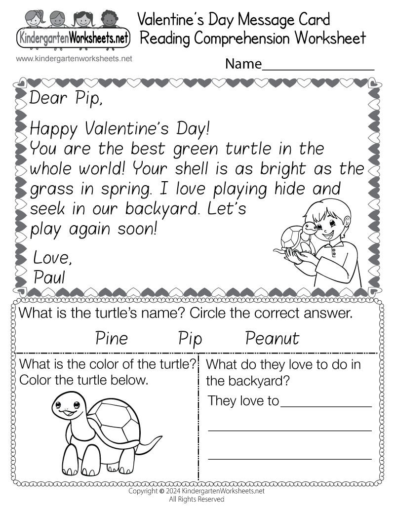 Valentine S Day Reading Comprehension Worksheet Free Printable Digital PDF English For Kids Step By Step Reading Comprehension For Preschoolers Free PDF