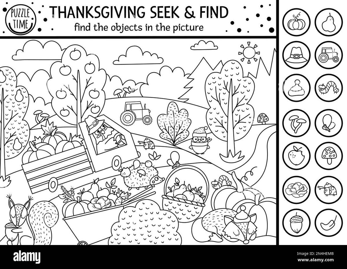 Vector Black And White Thanksgiving Searching Game Or Coloring Page With Cute Turkey In The Field Spot Hidden Objects Simple Seek And Find S Outline Stock Vector Image Art Alamy