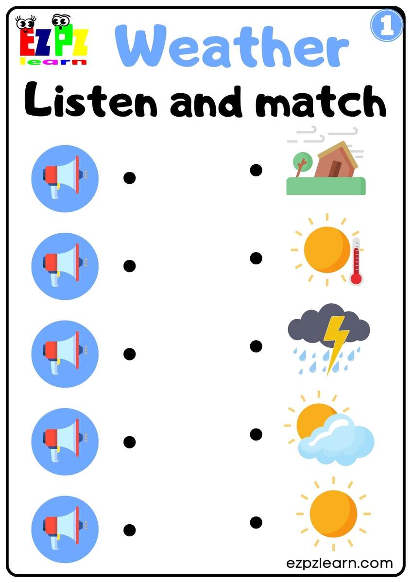 Weather Vocabulary Interactive Worksheet Listen And Match The Correct Images Activity For Kindergarten And ESL Students G1 Ezpzlearn