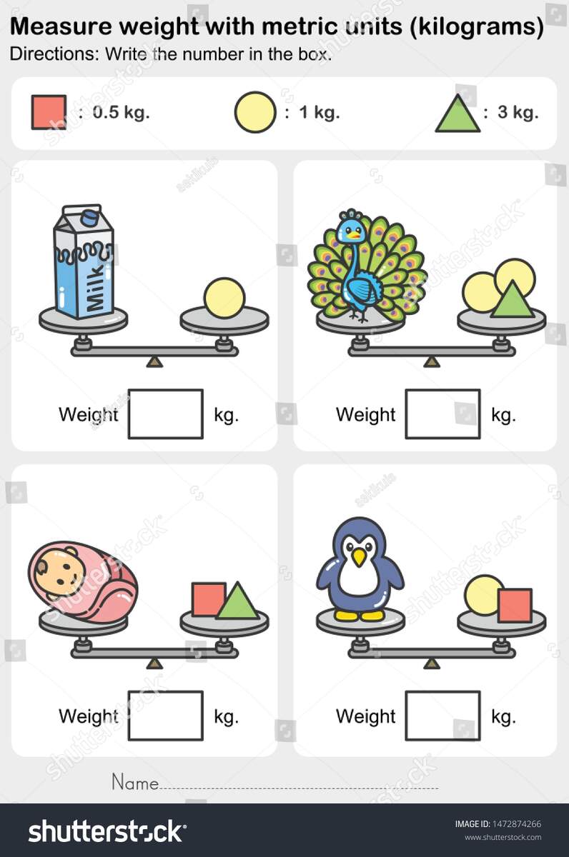 Weight Measurement Worksheet Measure Weight Metric Stock Vector Royalty Free 1472874266 Shutterstock Animal Measurement Worksheet Free Printable Digital PDF