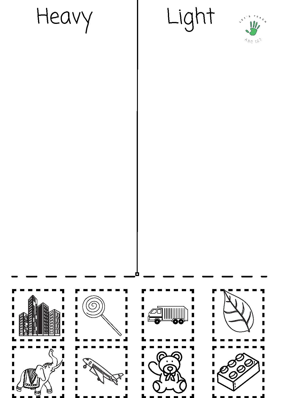 Weight Worksheet Heavy And Light Bumper Pack By Let S Teach ABC123