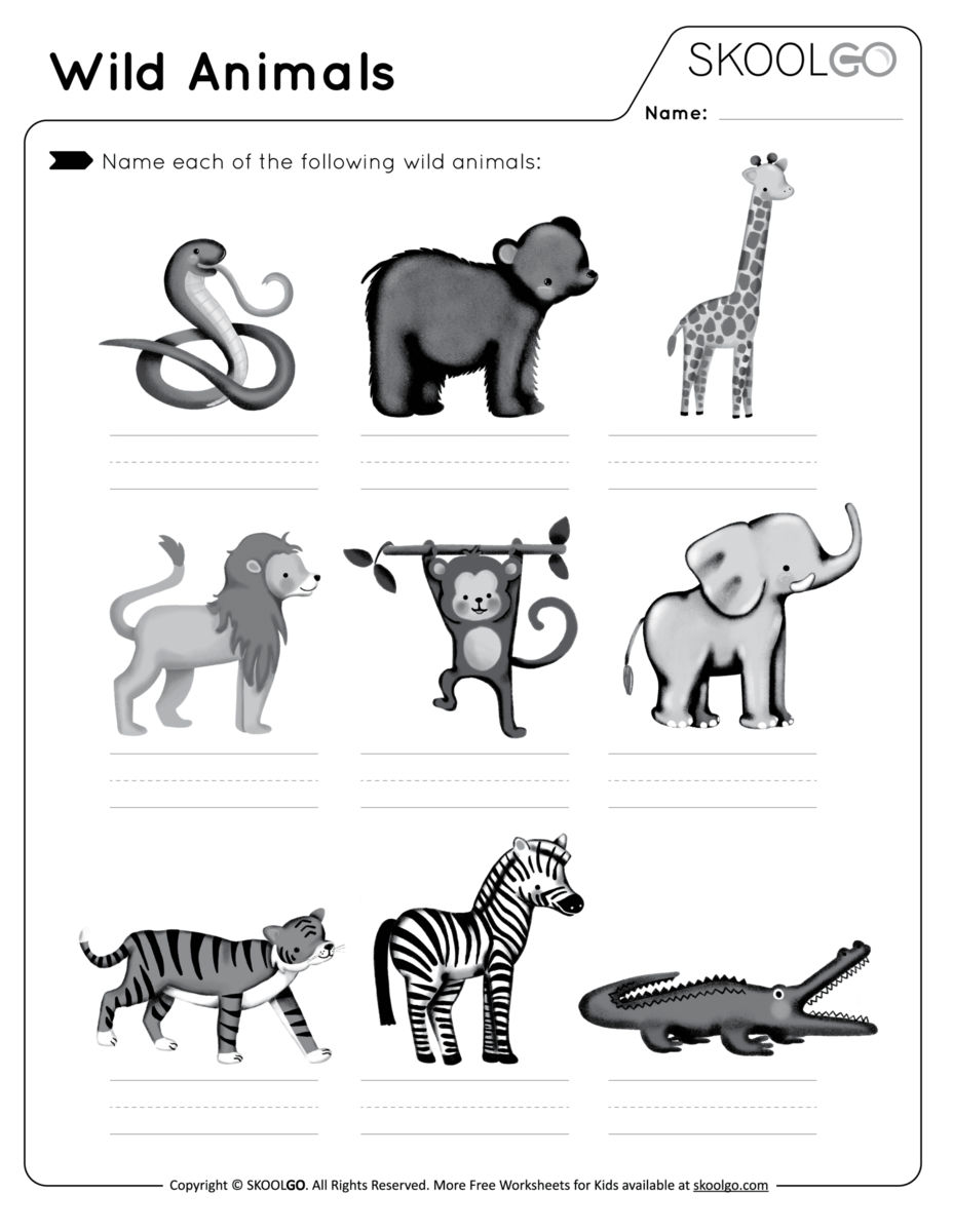 Wild Animals Free Worksheet SKOOLGO Wild Animals Free Worksheet SKOOLGO
