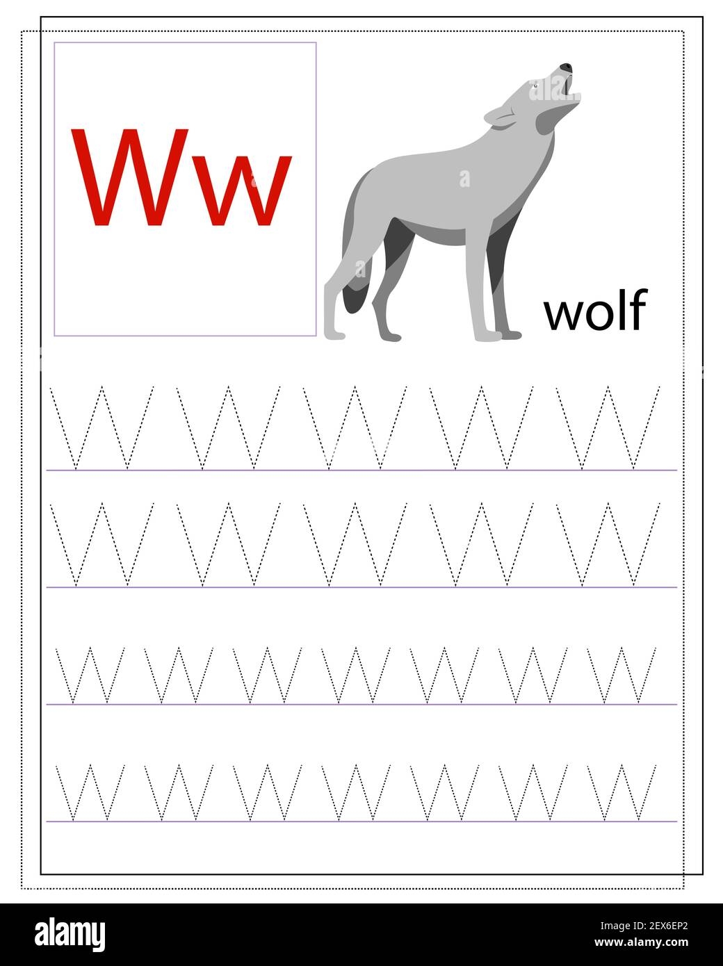 Wolf A Worksheet For Children With Letters To Learn The English Alphabet Handwriting Training Development Of Writing And Reading Skills In Children Stock Vector Image Art Alamy