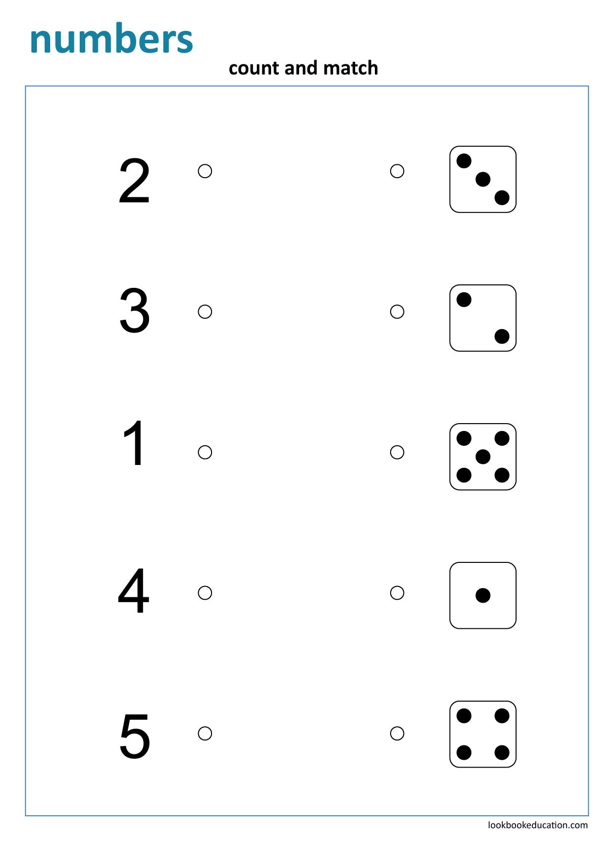 Worksheet Matching Numbers Dice Lookbook Education