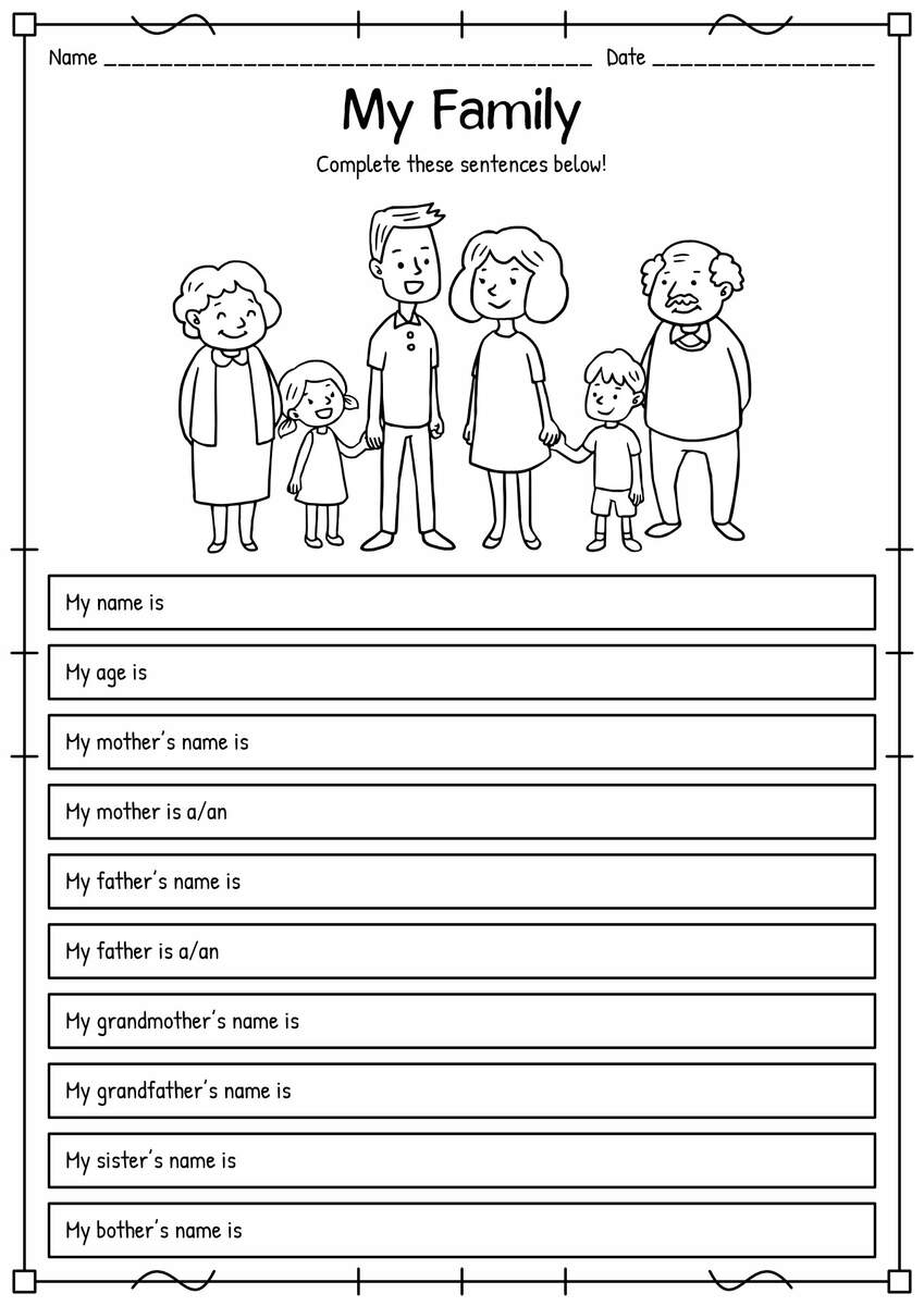 Worksheet On My Family For Kindergarten