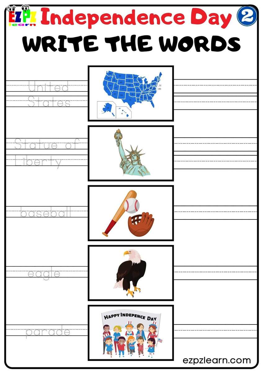 Write The Words Worksheet For Independence Day Group 2 Ezpzlearn